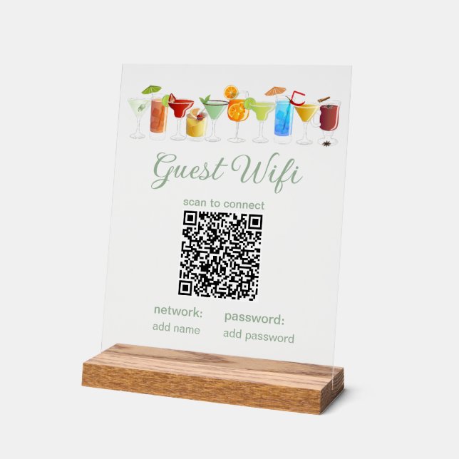 Transparent Guest WiFi Sign with QR Code  (Angle)