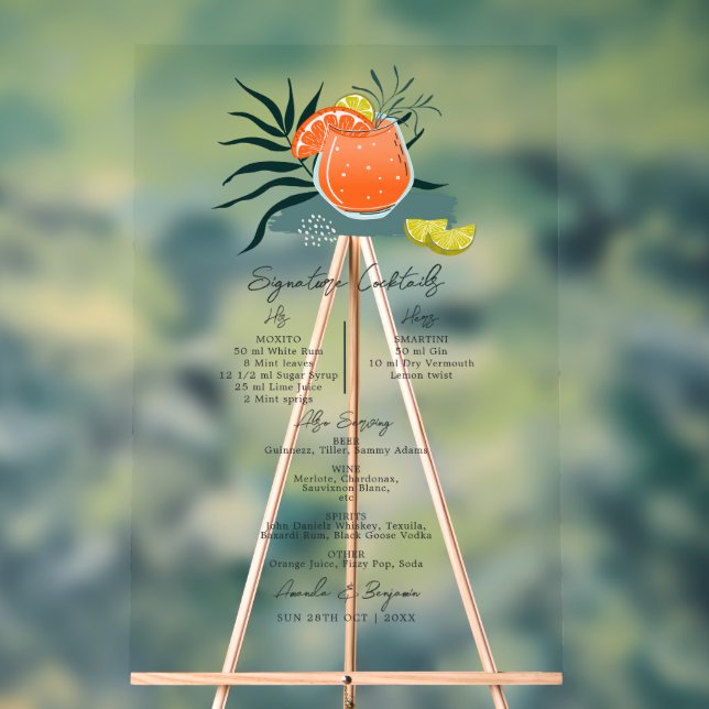 Transparent Italian Wedding Signature Cocktails Acrylic Sign (Neutral)