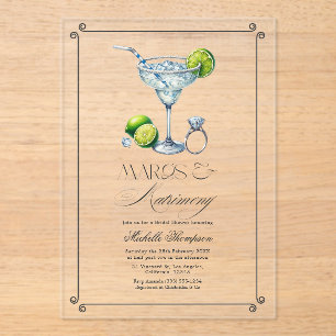 Transparent Margs & Matrimony Bridal Shower Acrylic Invitations