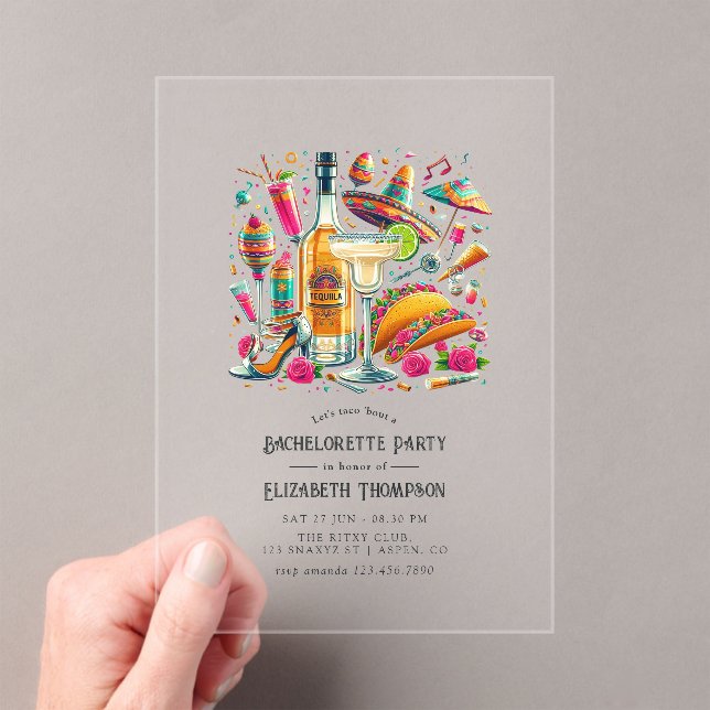 Transparent Mexican Fiesta Bachelorette Party Acrylic Invitations (Insitu (Handheld))