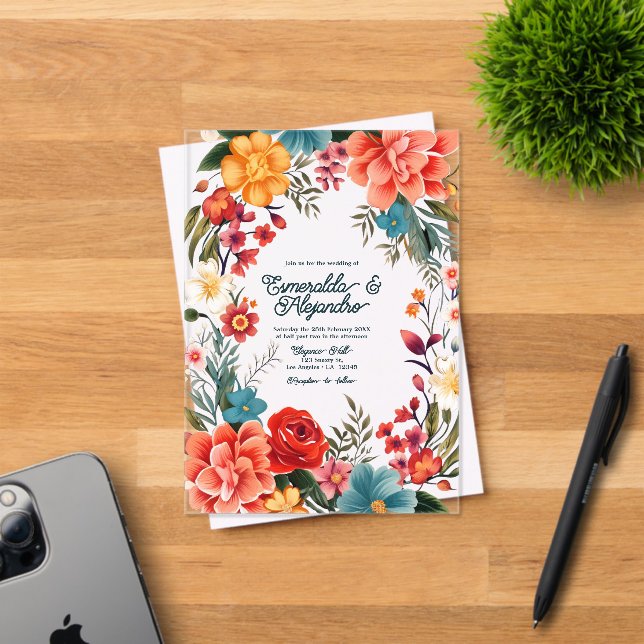 Transparent Mexican Fiesta Floral Wedding Acrylic Invitations (Insitu (Invitation Card))