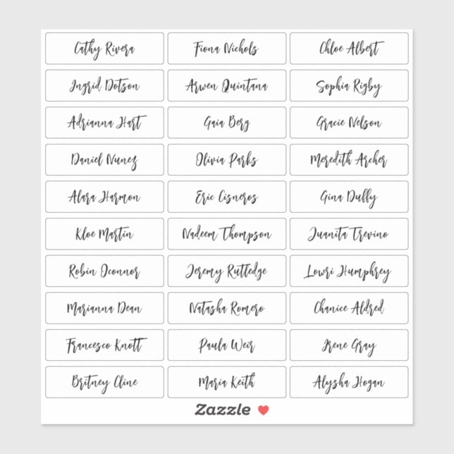 Transparent modern script guest names sticker (Sheet)