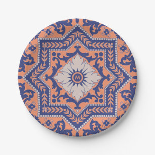 Transparent Monogram Azulejo Style Paper Plate