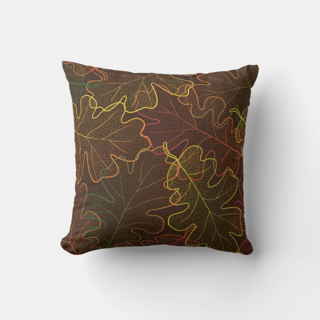 Transparent Oak Leaves, Autumn Pattern. Cushion (Front)