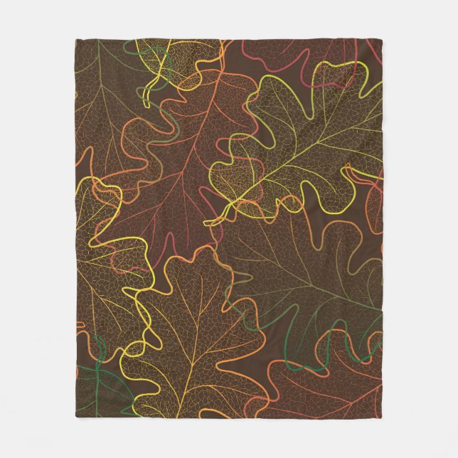 Transparent Oak Leaves, Autumn Pattern. Fleece Blanket (Front)