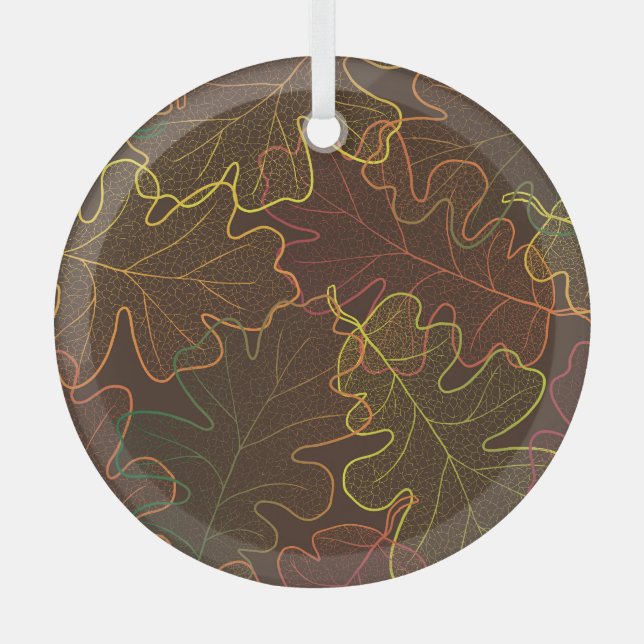 Transparent Oak Leaves, Autumn Pattern. Glass Tree Decoration (Front)