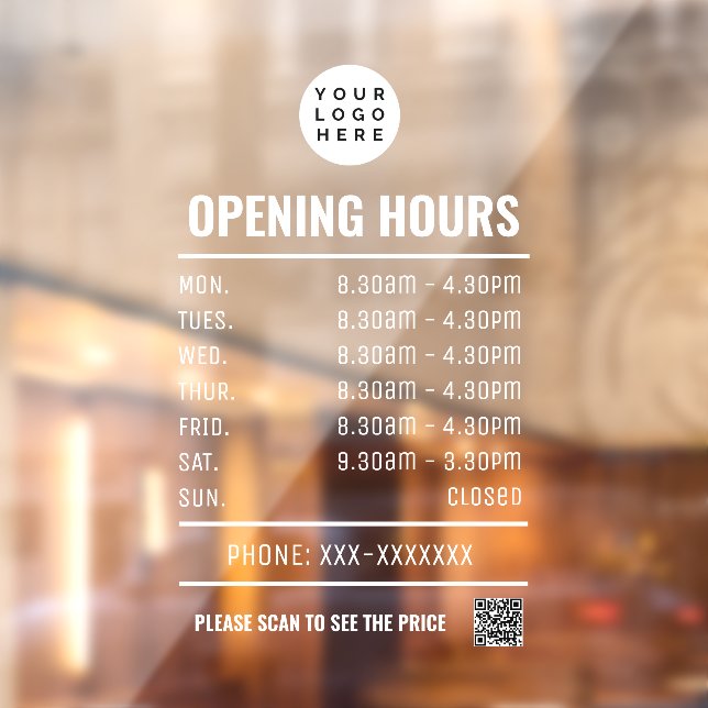 Transparent Opening Times With qr code (Sheet 2)