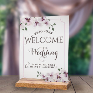 Transparent Orchid Minimalist Wedding Welcome Sign