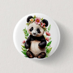 Transparent Panda Bear With Flowers 3 Cm Round Badge