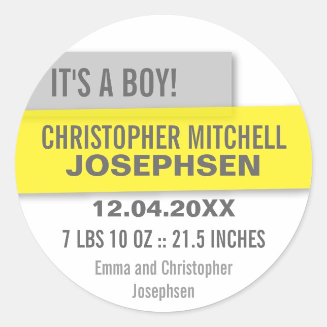 Transparent Panels Birth Announcement Classic Round Sticker (Front)