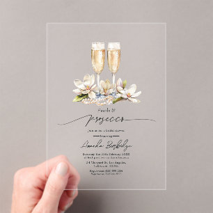 Transparent Pearls and Prosecco Bridal Shower Acrylic Invitations