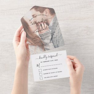 Transparent Photo Wedding Simple Modern RSVP All In One Invitation
