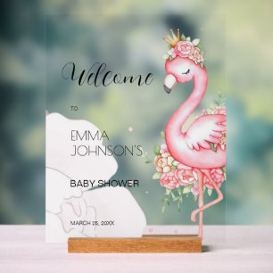 Transparent Pink Flamingo It's a Girl Baby Shower Acrylic Sign