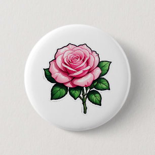 Transparent Pink Rose Flower Sticker 6 Cm Round Badge