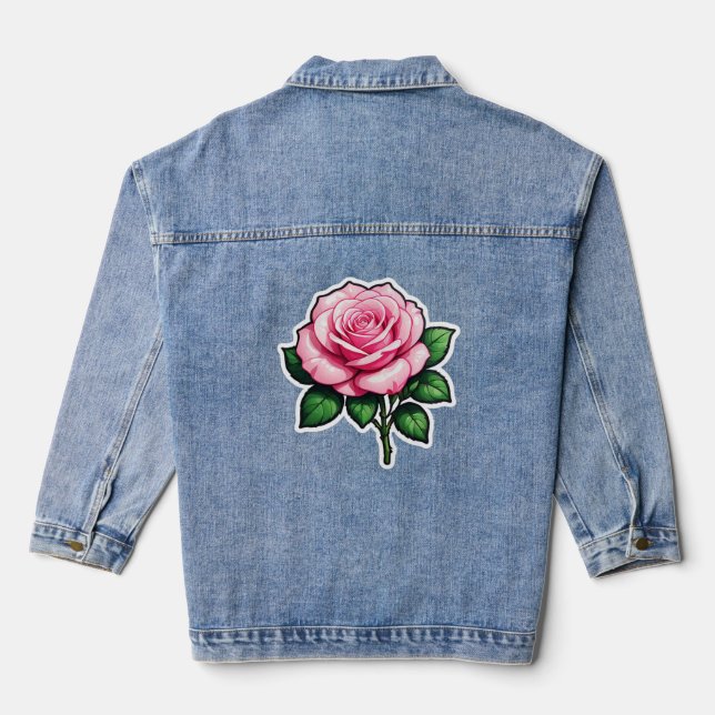 Transparent Pink Rose Flower Sticker Denim Jacket (Back)