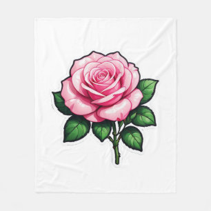 Transparent Pink Rose Flower Sticker Fleece Blanket