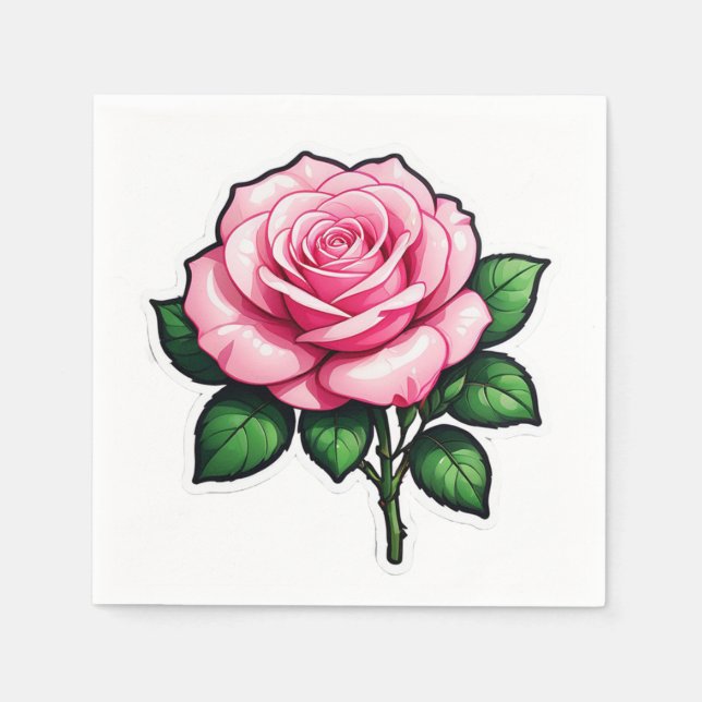 Transparent Pink Rose Flower Sticker Napkin (Front)