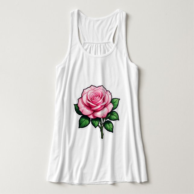 Transparent Pink Rose Flower Sticker Singlet (Design Front)