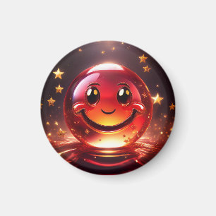 Transparent Red Bubbly Face With Stars Magnet