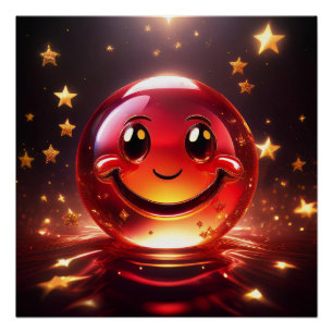 Transparent Red Bubbly Face With Stars  Poster