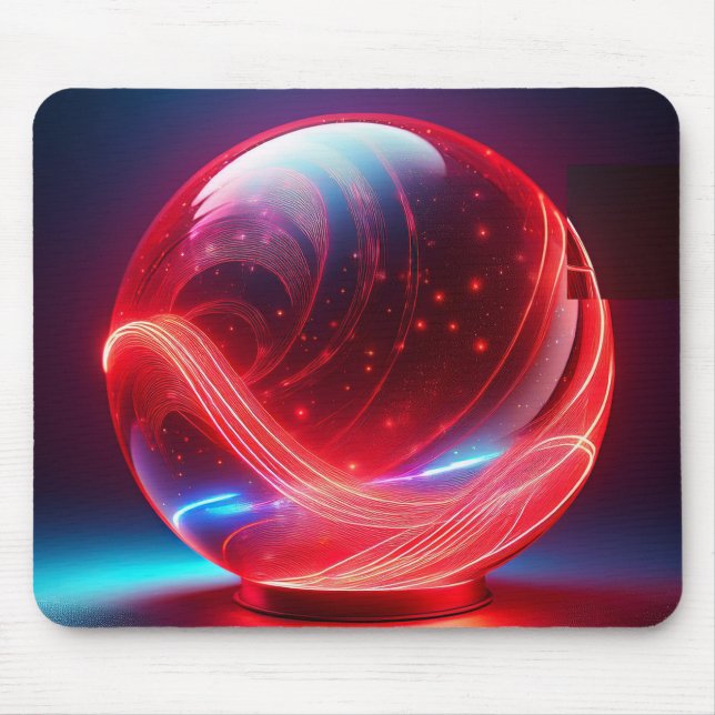 Transparent Reflective  Red Globe With Starbursts Mouse Pad (Front)