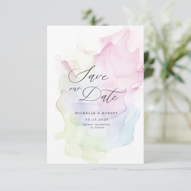 Transparent Silk Elegant Save The Date Card (Standing Front)