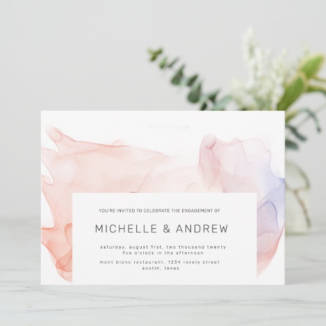 Transparent Silk Modern Elegant Engagement Party Invitation (Standing Front)