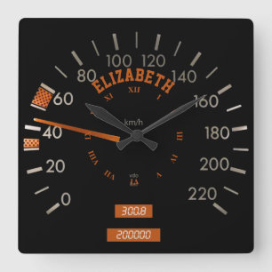 Transparent Speedometer on Dashboard Square Clock