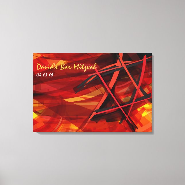 Transparent Star Red Bar Bat Mitzvah Sign-In Board Canvas Print (Front)