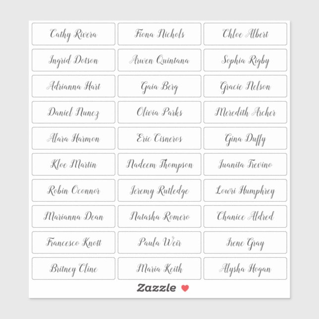 Transparent stylish script guest names sticker (Sheet)