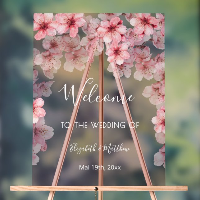 Transparent Watercolor Cherry Blossom Acrylic Sign (Neutral)