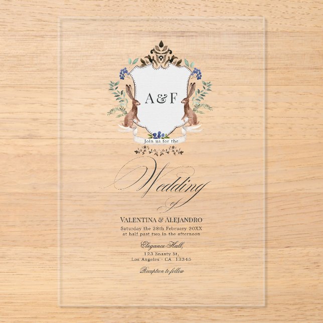 Transparent Whimsical Woodland Rabbit Wedding Acrylic Invitations (Front)