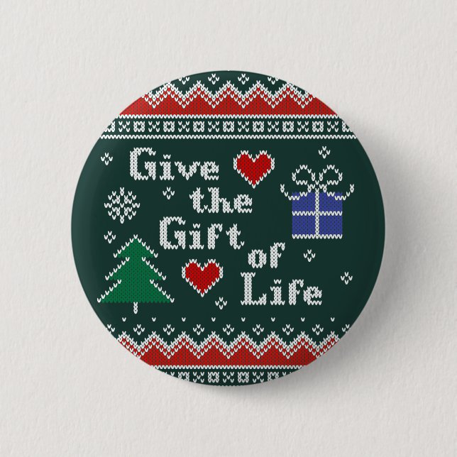 Transplant Gift of Life Knitted Christmas Sweater 6 Cm Round Badge (Front)