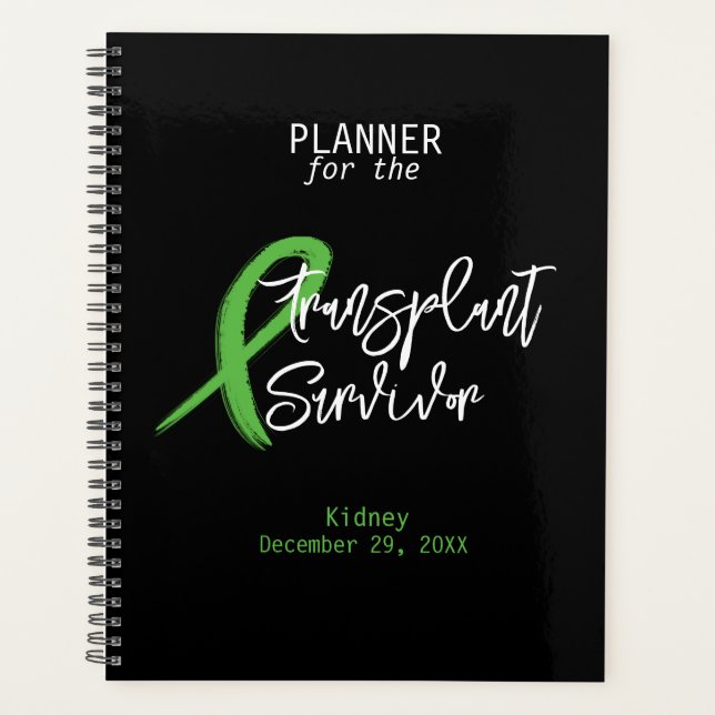 Transplant Survivor Green Ribbon Custom Planner (Front)