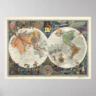Transport Aeriens Internationaux World Map Poster