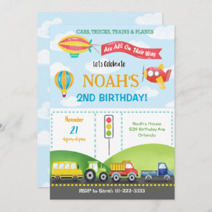 Transport Aeroplane Bus Balloon Birthday Invitatio Invitation