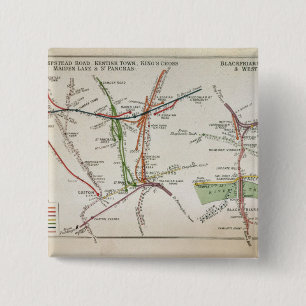 Transport map of London, c.1915 15 Cm Square Badge