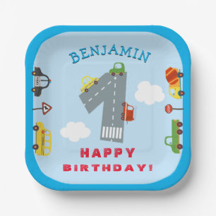 Transportation 1st Birthday Party Paper Plate