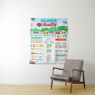 Transportation 2nd Birthday Milestone Birth Stats Tapestry