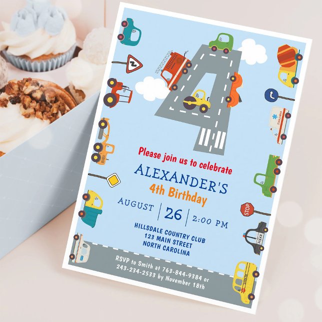 Transportation 4th Birthday Party Invitation (Creator Uploaded)