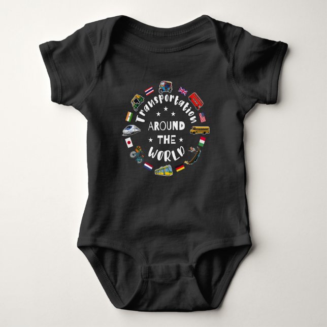 Transportation around the world baby bodysuit (Front)