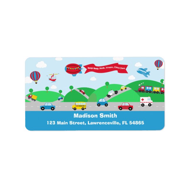 Transportation Birthday Baby Shower Return Address Label (Front)