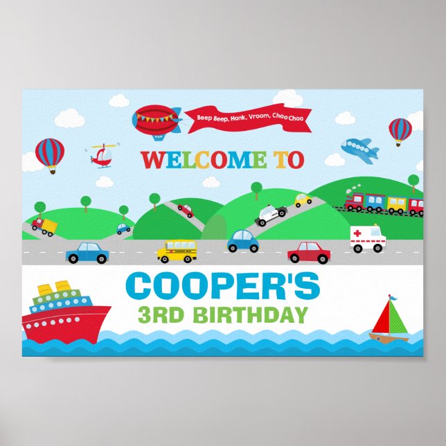 Transportation Birthday Backdrop Welcome Banner Poster (Front)