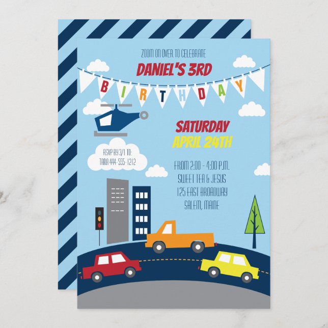 Transportation Birthday Invitation (Front/Back)