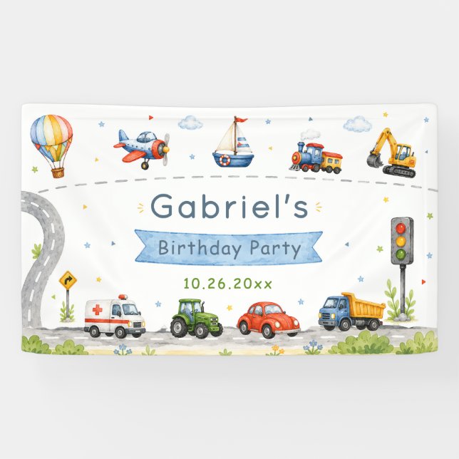 Transportation Birthday Party Banner (Horizontal)