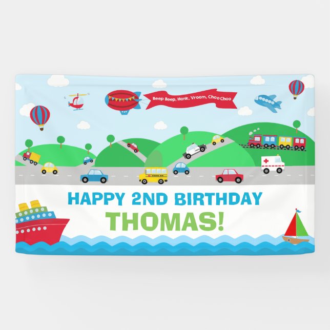 Transportation Birthday Party Welcome Backdrop Banner (Horizontal)