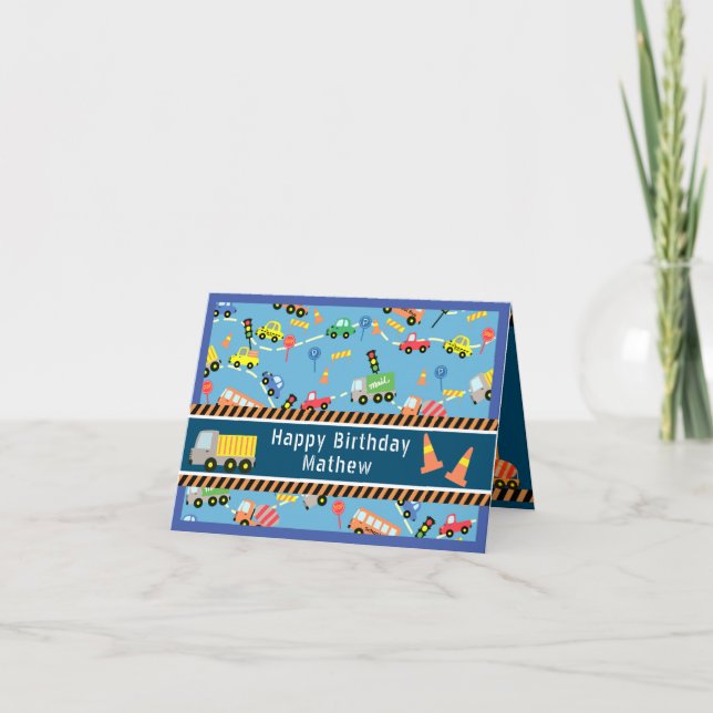 Transportation  Blue. Birthday Card (Front)