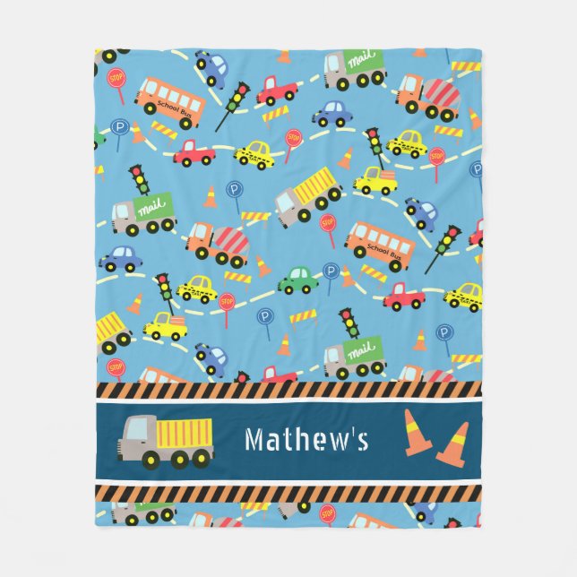 Transportation  Blue.   Fleece Blanket (Front)