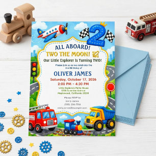 Transportation Boy 2nd Birthday Train Truck Invitation