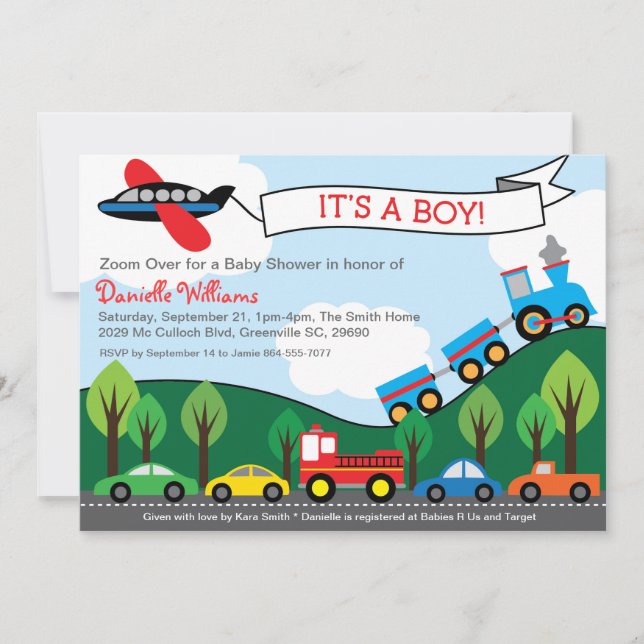 Transportation BOY Baby Shower Invitations (Front)